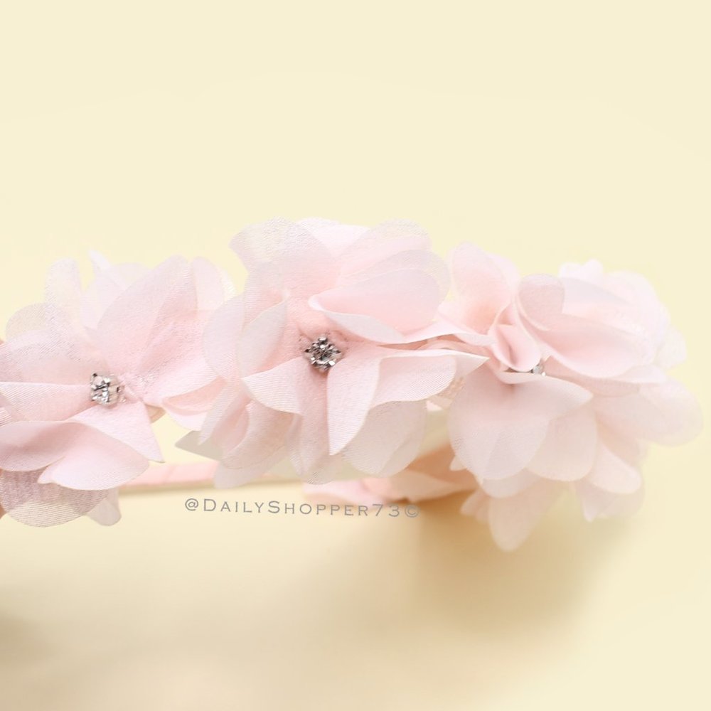 Sparkly Rhinestone Pastel Pink Chiffon Blossom Girl's Headband
